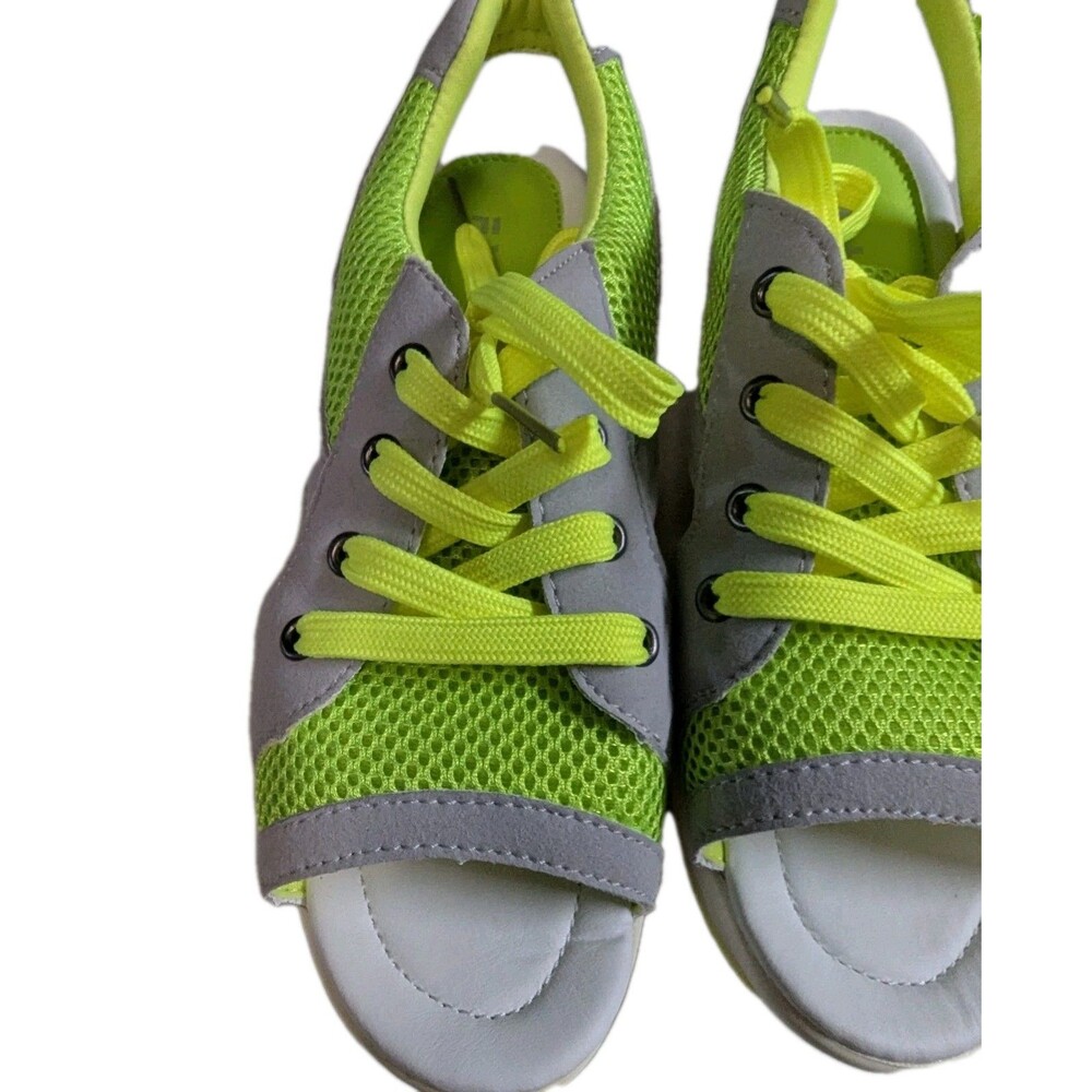 Neon Green Grey Mesh Platform Sneaker Sandals Chunky Wedge Slingback Size 6.5 - Picture 6 of 11